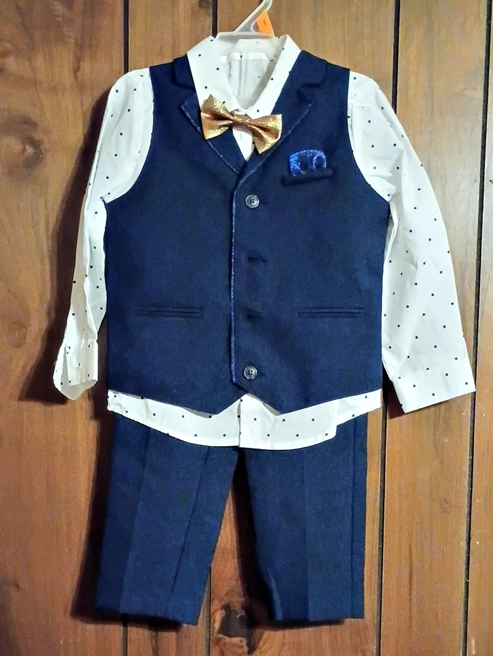 Boys' Polka Dot Formal Suit Set in Blue & White